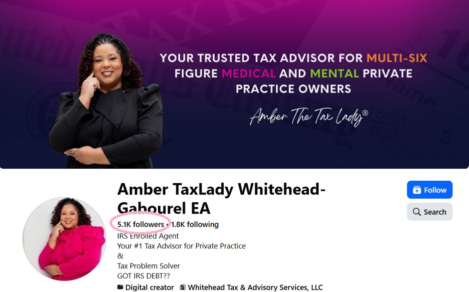 Facebook page of Amber the Tax Lady using live videos for practical tax education