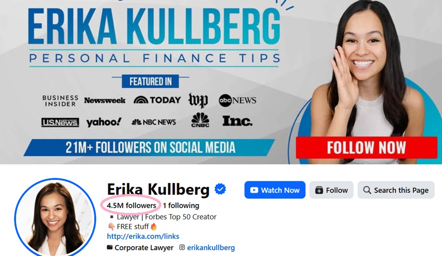 Facebook page of lawyer Erika Kullberg turning complex legal and financial topics into simple advice